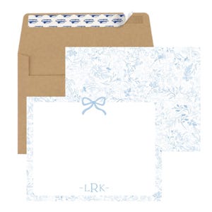 Personalized Stationery Set, Customized Bow Notecards, Coquette Stationary Chinoiserie, Ribbon Preppy Note cards Floral Toile, gift for her