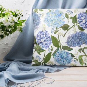 Hydrangea pillow, Hydrangeas Square Pillow, Hydrangea pillows, summer floral blue white flower pillow, blue Hydrangea pillow decorative