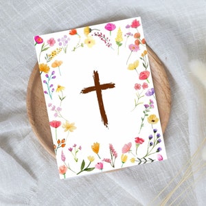 Baptism card, Floral Cross Christian Greeting Card, Card for Christian, baptism card for girl, baptism card from godparents, Catholic Card