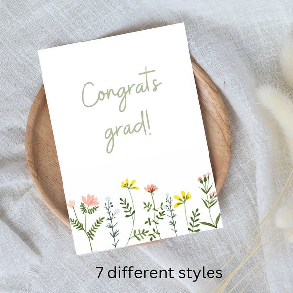 Graduation card, simple graduation cards, minimalistic grad card, watercolor flower graduation cards pack set, congrats grad card floral