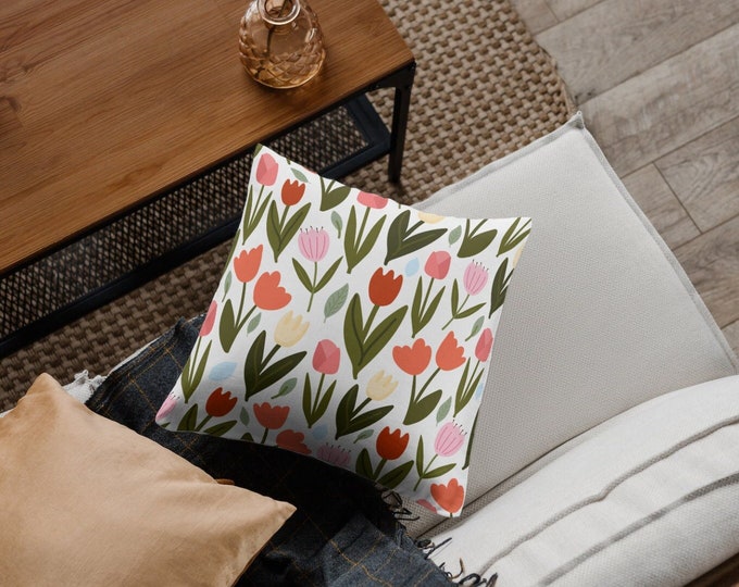 Plush Tufted Floor Pillow - Retro Floral Tulip - DipaliZ main image 1