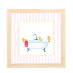 Girls Bathroom Wall Art, Pink ducks bathtub Print, Toddler Bathroom Decor, Childrens Bathroom Art, bath bubbles ducks pink yellow wall decor
