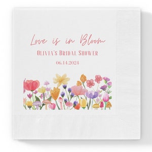 Bridal Shower Napkins, Love is in Bloom Paper Napkins, Personalized Floral Paper Napkins Bridal Shower, Customized Flower Cocktail Napkins