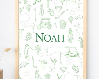 Golf nursery wall decor golf boys room decor name sign golfing nursery wall art customized golf art print toddler boy room golf poster
