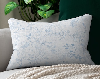 Cuscino lombare blu, cuscino floreale blu chinoiserie, cuscino decorativo azzurro chiaro bianco, cuscino blu Grand Millennial French Country Châteaucore