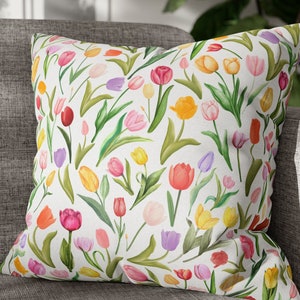 Tulip Pillow Covers, Watercolor Tulips Pillow Cover, Tulip Pillowcase, Spring Floral Pillow Cover, Tulip Pillow Cover 18x18, Gifts for Mom