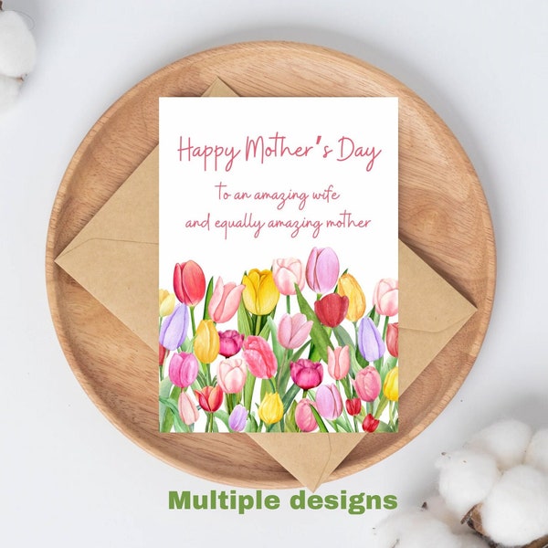 Mother's Day Card for wife, wife mothers day cards, floral wife mothers day cards from husband, happy mothers day cards for wife