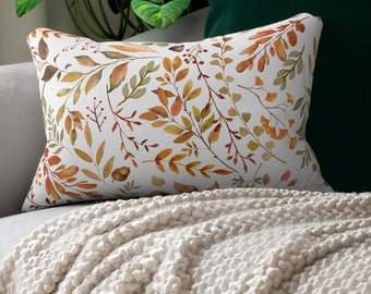 Fall decorative pillow, Autumn pillow, fall lumbar pillow, autumn decorative pillow, fall decor, fall leaves botanical pillow farmhouse fall