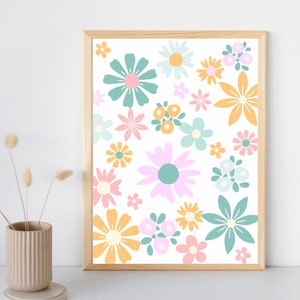 Flower print, retro flower wall art, girl flower decor, girl room wall art, nursery toddler flower wall decor, dorm room decor, girl bedroom