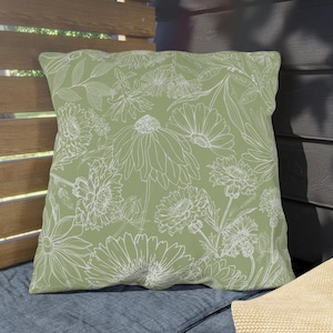 Green White Outdoor Pillows, Floral Light Green Porch Pillow, Sage Green Outdoor Pillows, Spring Swing Pillow, Summer Patio Pillow 20x20