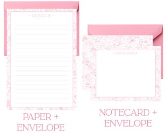 Personalized Stationary Set with Note Cards + Paper + Envelopes, Customized Stationery Writing Set Toile, Monogram Stationery Gift Christmas