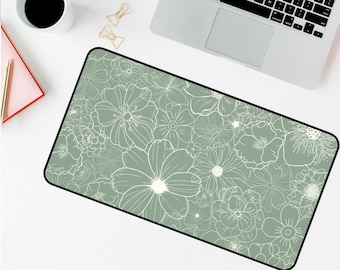 Sage green Desk Mat, Sage Floral Desk Mat, Womens desk decor, Floral desk accessories, green desk decor, flower keyboard mat, gifts for her