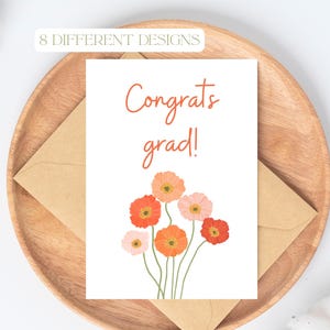 Afstudeerkaart, eenvoudige afstudeerkaarten, gepersonaliseerde afstudeerkaart, aquarel bloem afstudeerkaarten pakketset, gefeliciteerd afstudeerkaart bloemen