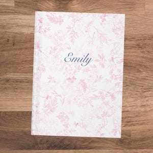 Personalized Journal Pink Toile De Jouy Customized Notebook Bridesmaids Gift for Her Name Journal for Women Pink Blue Chinoiserie Chic