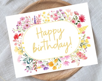 Happy Birthday Card Pack, Birthday Cards, watercolor flower birthday card, wildflower birthday card, floral birthday cards set colorful