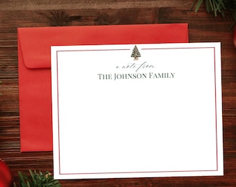 Personalized Christmas Stationary, Customized Holiday Stationery, Floral Christmas Note Card, Christmas Family Thank You Cards with envelope