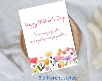 Mother's Day Card for sister, Sister Mother's Day Card, Happy Mother's Day Card for sister, simple flower mothers day card to sister