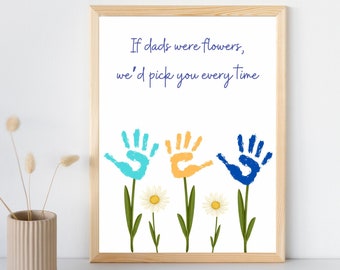 Handprint Father’s Day gift diy, handprint dad birthday gift, handprint diy flowers print dad, printable digital handprint Father’s Day art