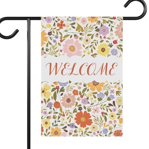 Willkommen Veranda Flagge, Hausfahnen für Frühling, Willkommen Sommer Blumengarten Schild, Geschenk für Oma Mama, bunte Blume Willkommen Garten Banner