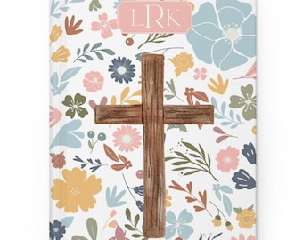 Customized Christian Journal, Personalized Bible Study Prayer Journal, Floral Cross Notebook Monogram, Flower Christian gifts for her mom