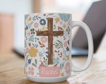 Individuelle Tasse, personalisierte Namenstasse, individuelle christliche Tasse, katholische Tasse, individuelle christliche Geschenke für Mama, personalisierte christliche Tasse Kreuzgeschenk