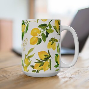 Lemon Mug, Watercolor Lemons Coffee Mug, Italian Lemon Tea Mug, Mediterranean Ceramic Mug, Summer Gifts Women, Gifts for Mom Grandma 15 Fluid ounces