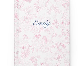 Personalized Journal Pink Toile De Jouy Customized Notebook Bridesmaids Gift for Her Name Journal for Women Pink Blue Chinoiserie Chic
