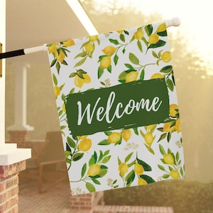 Welcome Porch Flag, Welcome Garden Flag, Lemon Welcome House Flag, Gift for Grandma Mom, Summer Welcome Porch Banner Lemon Floral