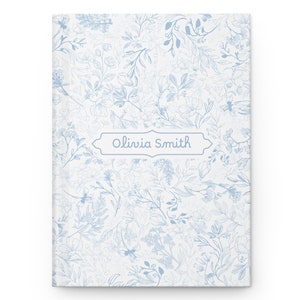 Customized Light Blue Floral Journal, personalized blue flower notebook, back to school supplies gifts, light blue white name journal