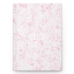 Custom Light Pink Floral Journal, personalized notebooks for Women, toile pink white monogram journal chinoiserie, bridesmaid gifts for her
