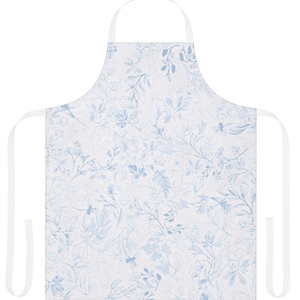 Light Blue Floral Apron, Blue White Flower Baking Apron, Chinoiserie Apron, French Light Blue Aprons, Gifts for Mom, Hostess Gifts Baker
