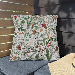 Winter Outdoor Pillows, Winter porch decor, Christmas outdoor decor, Holiday outdoor pillow, Christmas outdoor pillow holly berries red