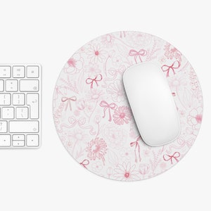 Pink Coquette Mouse Pad, Pink Flower Mouse Pad, Pink Bows Mouse Pad, Coquette desk decor, Coquette Pink Office Decor, girly bows desk mat