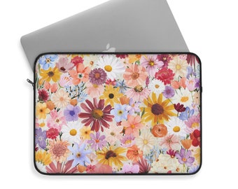 Flower Laptop Sleeve, Watercolor Floral Laptop Cover, Wildflowers Laptop Sleeve, Gifts for Women mom, colorful flower laptop covers