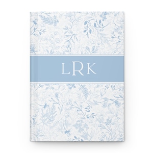 Diário de Monograma Diário Inicial Personalizado para Presentes Femininos Caderno de Cartas Personalizado Diário Toile Chinoiserie Azul Claro Grand Millennial