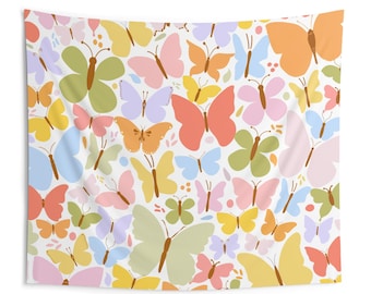 Butterfly Tapestry wall hanging, Butterflies Wall Decor, Colorful Butterfly nursery decor, toddler girl bedroom butterflies wall art