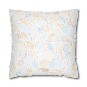 Coastal Pillow Covers Shells Beach Pillow Cover 18x Nautical Seashell Pillow summer sea themed Ocean Blue Ivory Scallop clam decor 24x