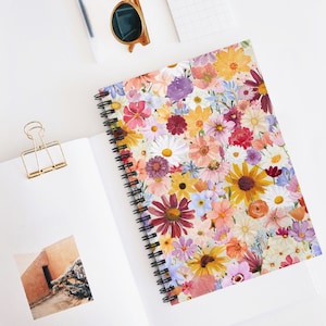 Flower Spiral Notebook Ruled Line, Watercolor Wildflower Journal, Bright Colorful Floral Notebook, Gifts for Her, Garden Flower Notebook