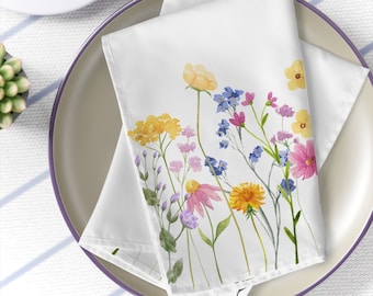 Flower Napkins, floral Napkins, summer flower Napkins, table Napkins set of 4, watercolor wildflower Napkins, colorful flower Napkins dining