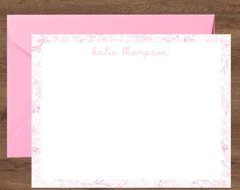 Personalized Stationery Lowercase Script Name, Custom Note Cards with Envelopes, Stationary Set Cursive Name Set, Floral Notecards Gift Her