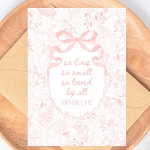 Carte de naissance, carte de bébé fille, carte de félicitations pour nouveau-né, carte de grossesse, carte pour petite fille, carte de baby shower fille noeud rose