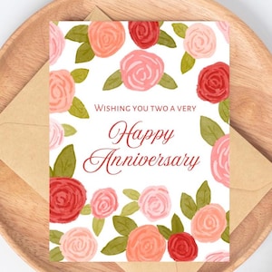Biglietto di anniversario per coppia, biglietto di buon anniversario, biglietto per anniversario, biglietto di anniversario personalizzato con rose rosse e rosa per partner con busta