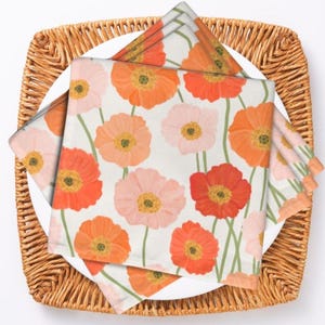Poppy napkins, light pink red flower napkins, poppies napkin set, summer floral napkins cotton, flower cloth table napkins, hostess gifts