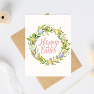 Cartes de Pâques, Cartes de Joyeuses Pâques, Jeu de cartes de Pâques pastel, Pack de cartes Couronne de Pâques aquarelle, Carte de Pâques personnalisée, Cadeaux de Pâques