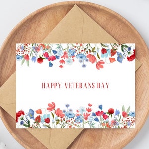 Veterans Day Cards, Veteran Thank You Card, Floral Veteran&#39;s Day Card Set, Veterans day gifts, Military Patriotic Personalized Cards
