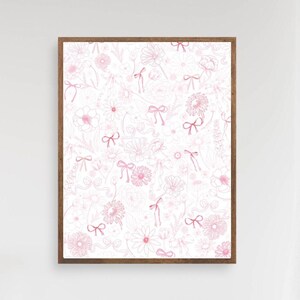 Arte murale Coquette, Decorazione Coquette Rosa, Stampa di Fiori con Fiocchi Rosa, Arte murale alla moda, Decorazione murale per dormitorio rosa per ragazze, Stampa Coquette Rosa
