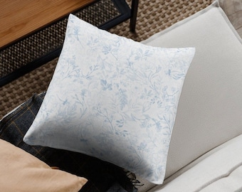 Cuscino floreale azzurro, cuscino cineseria blu, cuscino decorativo con fiori bianchi azzurri, cuscino châteaucore in stile châteaucore, stile millenario della campagna francese