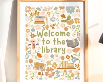 Library decor welcome to the library sign school library art print library decorations kids library wall art librarian wall decor