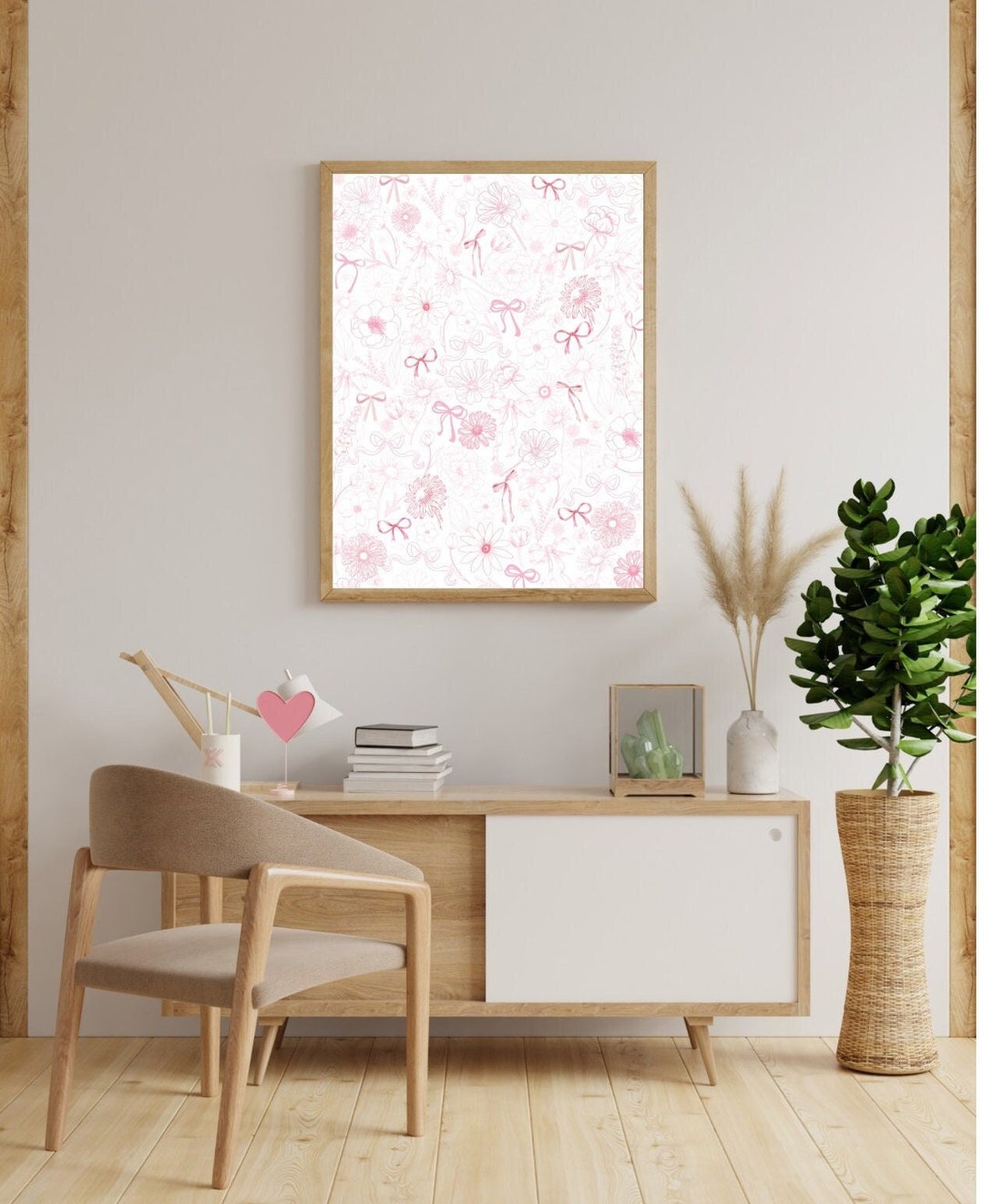 Coquette Wall Art, Pink Coquette Decor, Pink Bows Flowers Print, Trendy ...