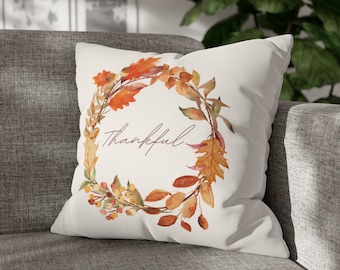 Thanksgiving decor, Thankful pillow cover, Thanksgiving Fall Pillow Cover, Autumn leaves pillow cover, farmhouse fall thankful decor